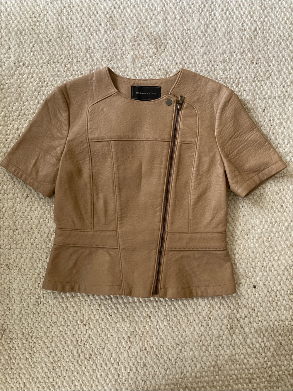Vegan Leather BCBGMaxAzria Tan Short-Sleeve Leather Top